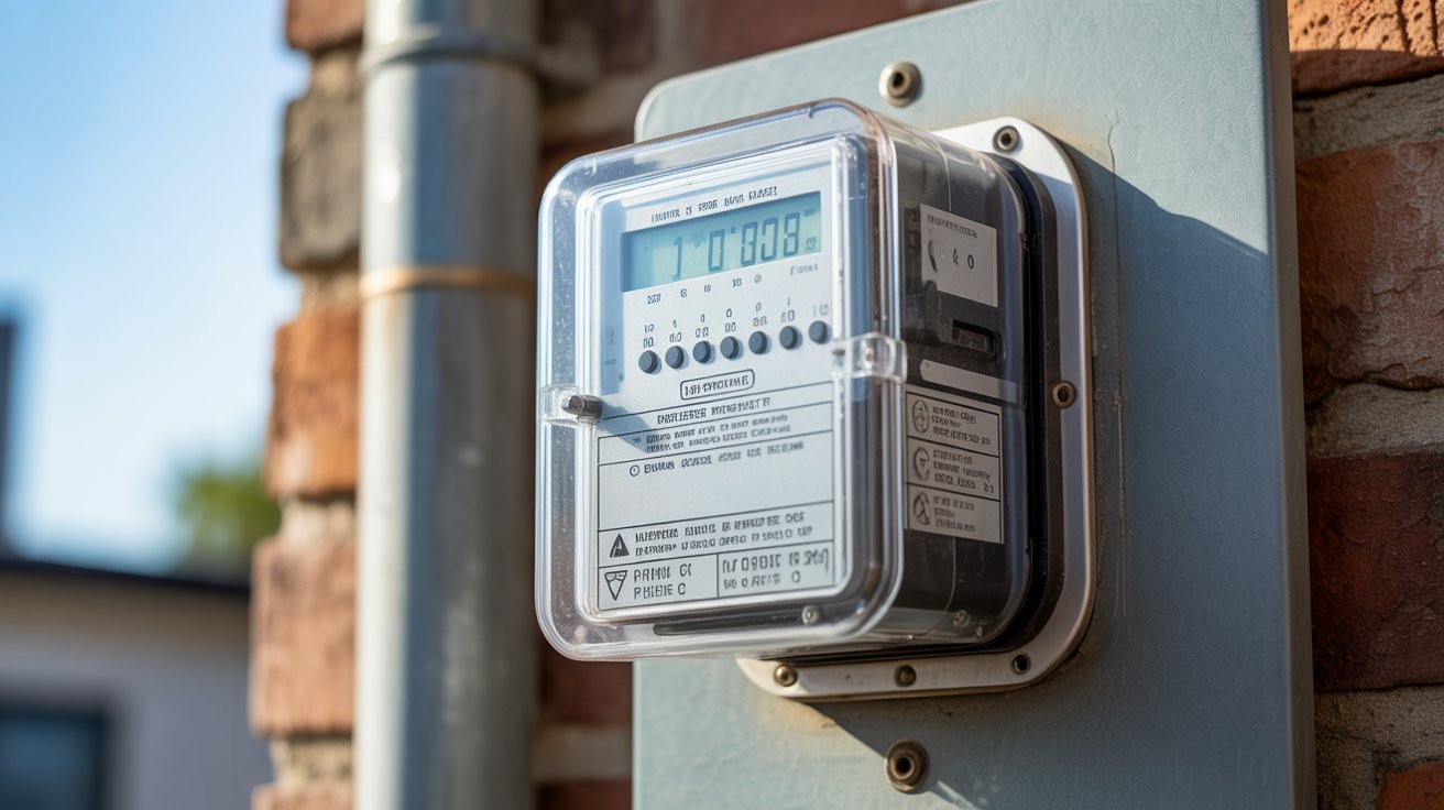 Utility meters stacked in a warehouse